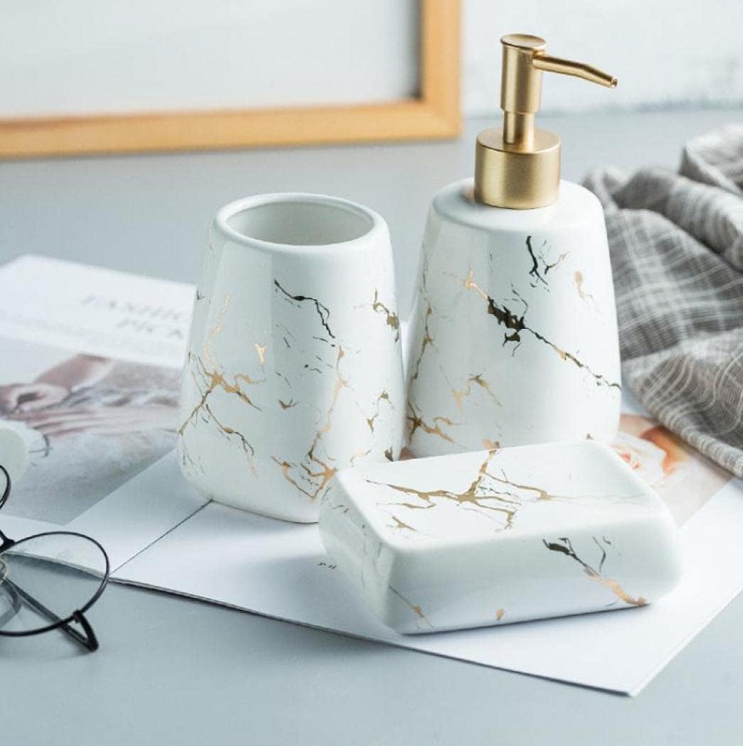 3/4/5 Pieces Modern Luxury Bathroom Accessories Set Marble Pattern Ceramics Bathroom Sets Accessories for Home, Apartment, Dormitory