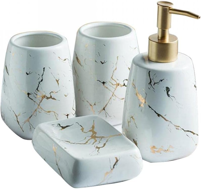 3/4/5 Pieces Modern Luxury Bathroom Accessories Set Marble Pattern Ceramics Bathroom Sets Accessories for Home, Apartment, Dormitory