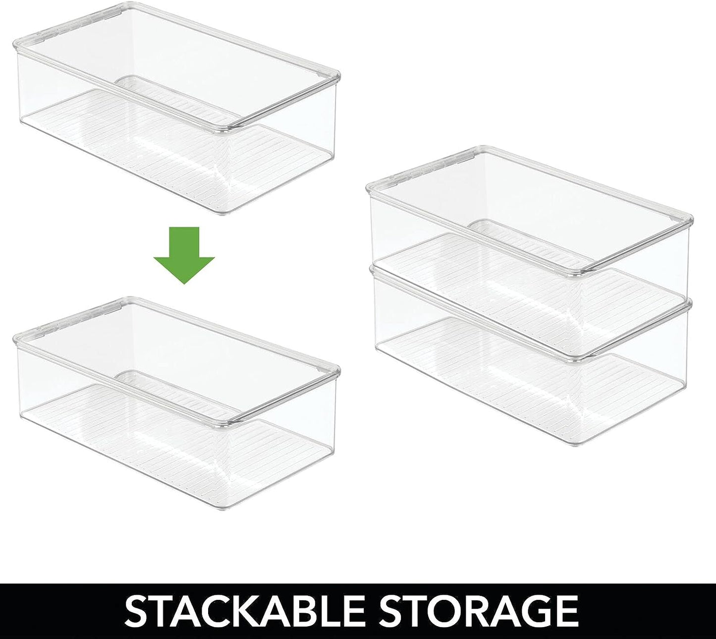 Set of 4 Storage Box with Lid – Practical Plastic Medicine Organiser – Stackable Storage Container for Serums, Oils, Cosmetics and More – Clear