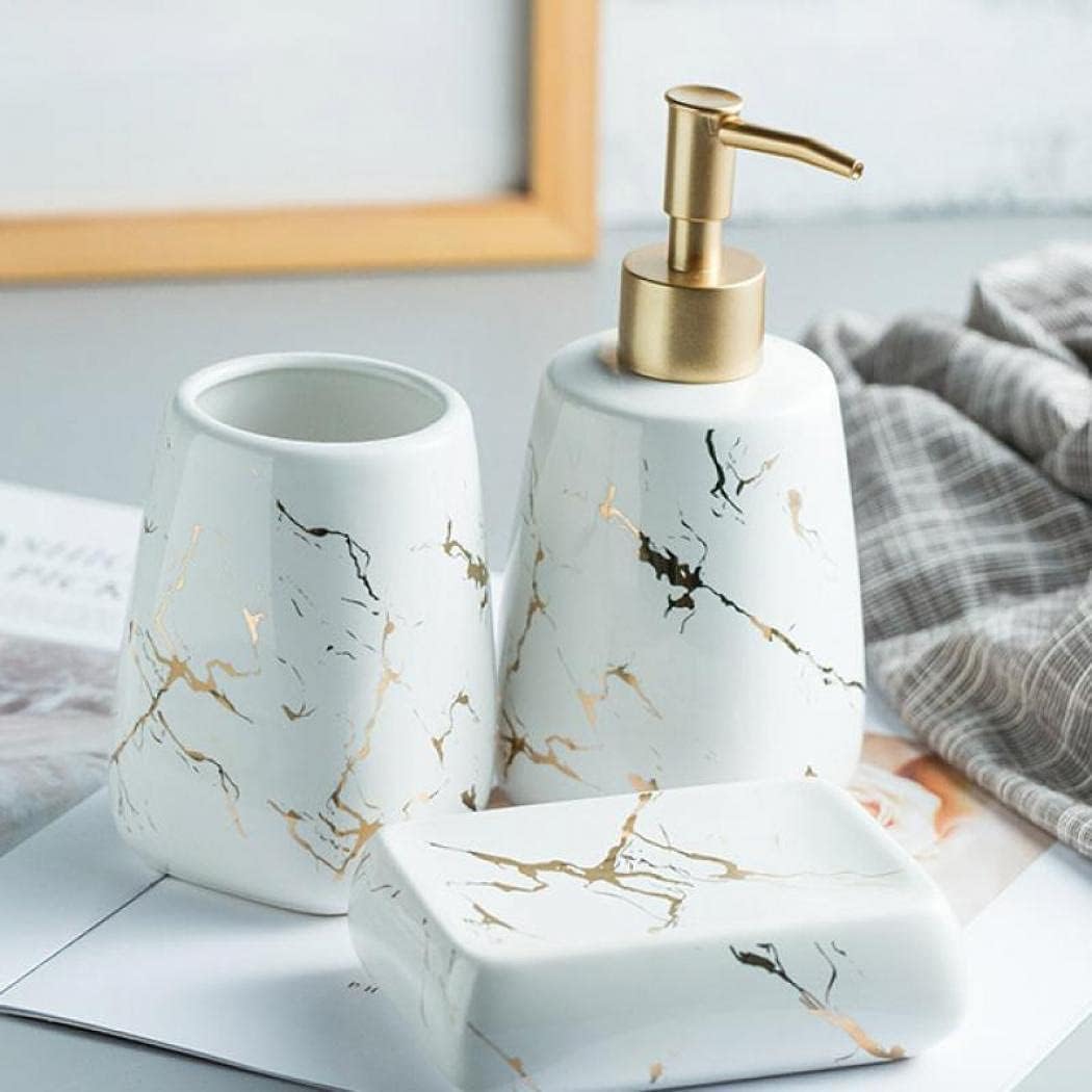 3/4/5 Pieces Modern Luxury Bathroom Accessories Set Marble Pattern Ceramics Bathroom Sets Accessories for Home, Apartment, Dormitory