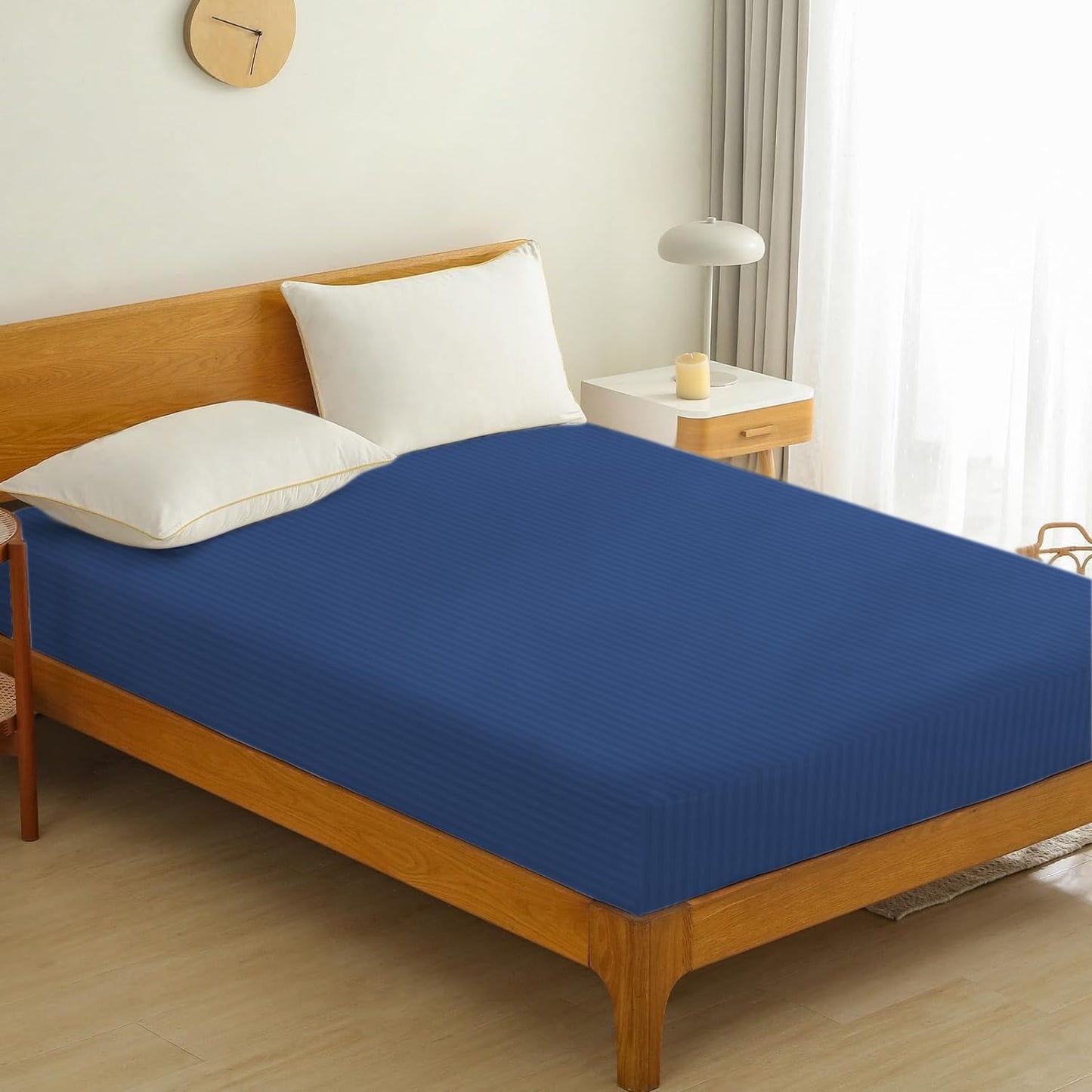 Charms Trend Modern Stripe White Fitted Sheet 30cm / 12” Deep Easy Care Bedding Poly Cotton Bed Sheets