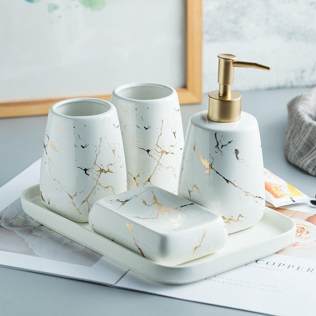 3/4/5 Pieces Modern Luxury Bathroom Accessories Set Marble Pattern Ceramics Bathroom Sets Accessories for Home, Apartment, Dormitory