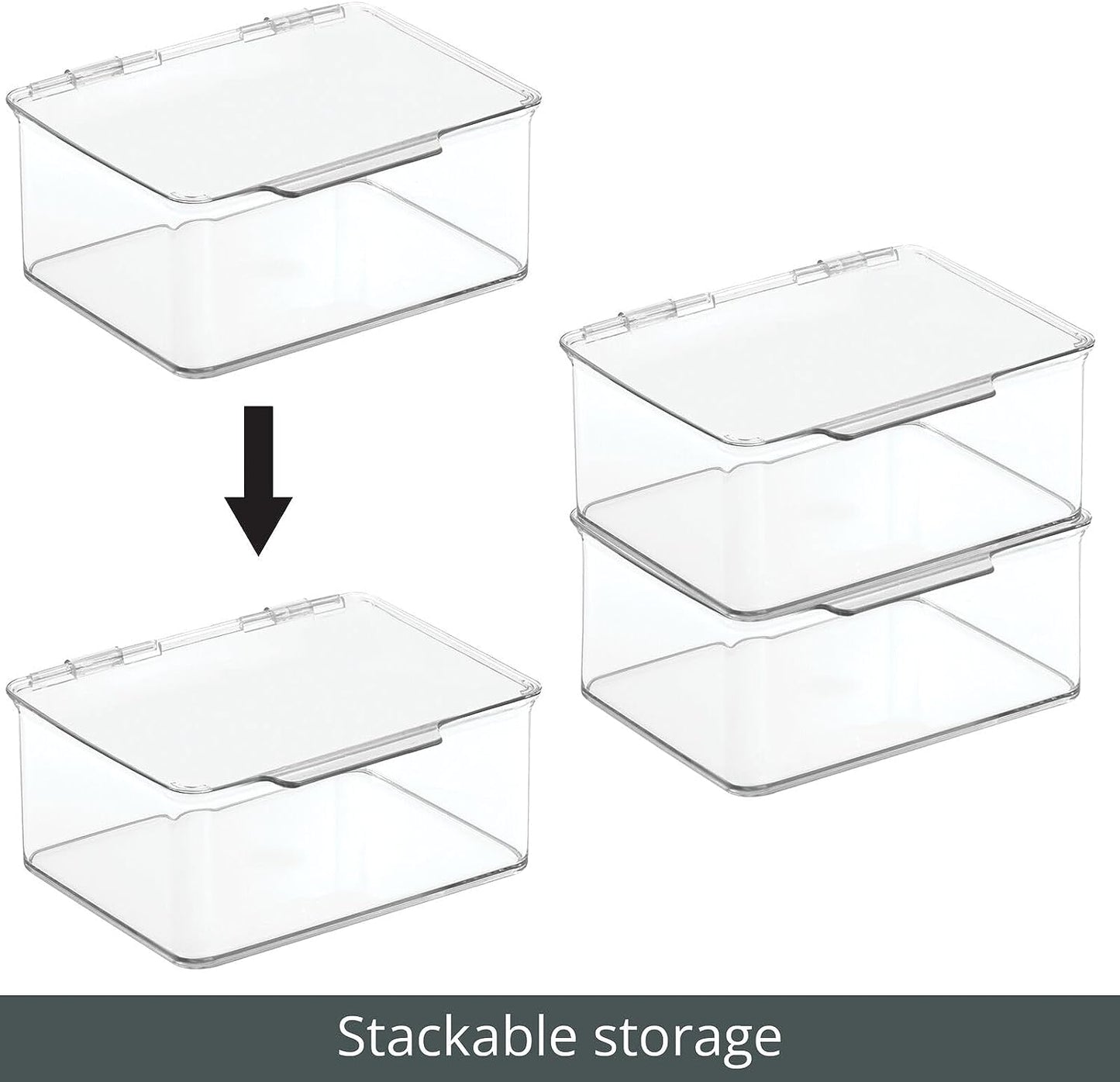 Set of 4 Storage Box with Lid – Practical Plastic Medicine Organiser – Stackable Storage Container for Serums, Oils, Cosmetics and More – Clear