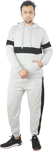 Mens Tracksuit Set Full Sleeve Fleece Hoodie Jacket Top Bottoms Jogging Joggers for Men Contrast Panel Tracksuit Sets Gym Exercise Running Sport Activewear