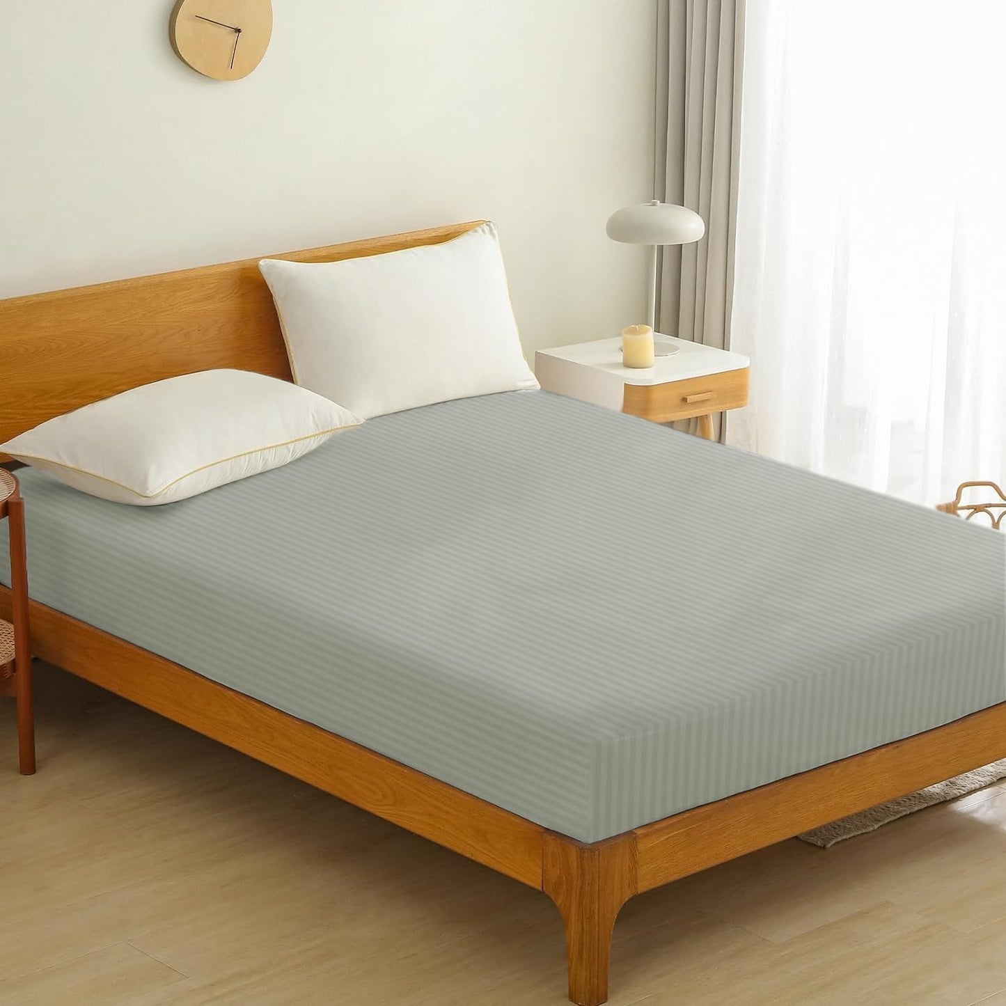 Charms Trend Modern Stripe White Fitted Sheet 30cm / 12” Deep Easy Care Bedding Poly Cotton Bed Sheets