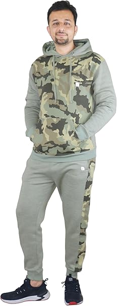 Mens Tracksuit Set Full Sleeve Fleece Hoodie Jacket Top Bottoms Jogging Joggers for Men Contrast Panel Tracksuit Sets Gym Exercise Running Sport Activewear