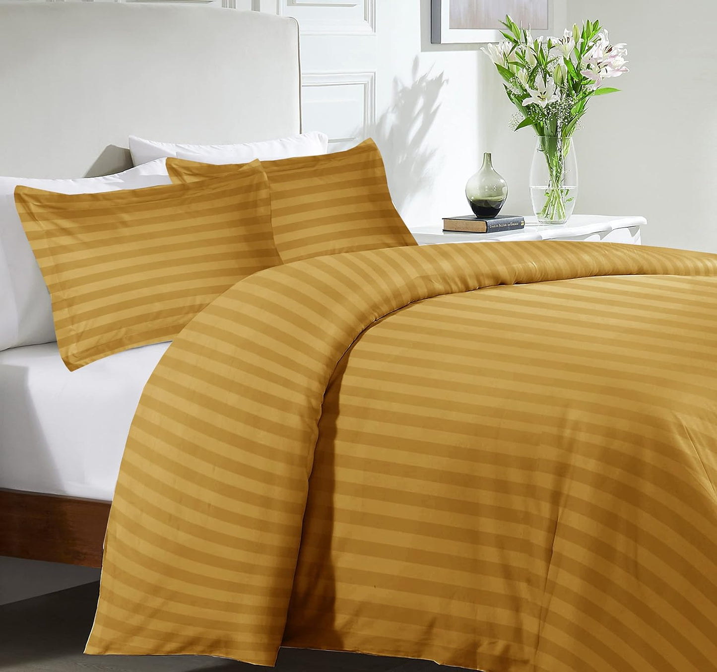 Duvet Cover Set Hotel Quality Stripes Satin