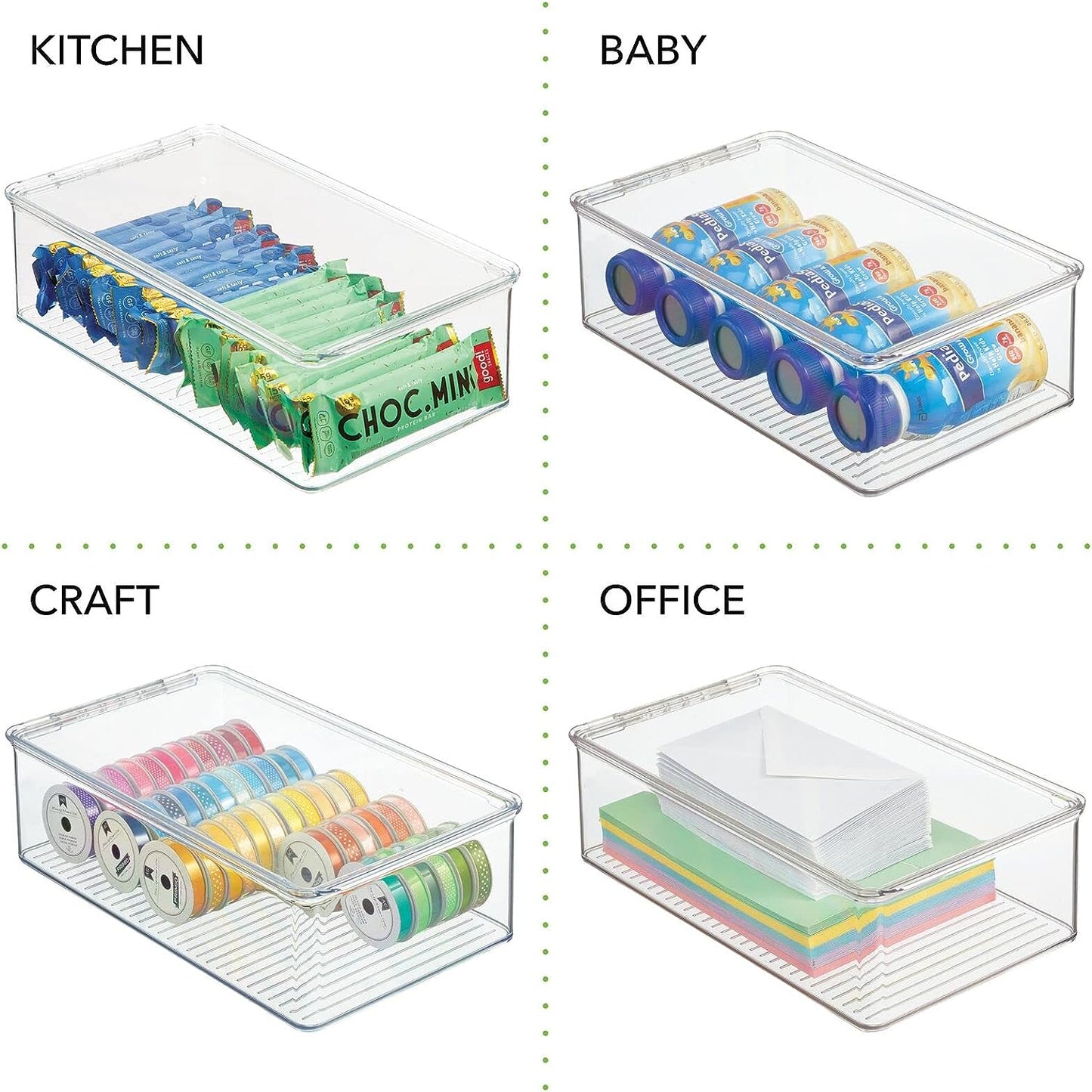 Set of 4 Storage Box with Lid – Practical Plastic Medicine Organiser – Stackable Storage Container for Serums, Oils, Cosmetics and More – Clear