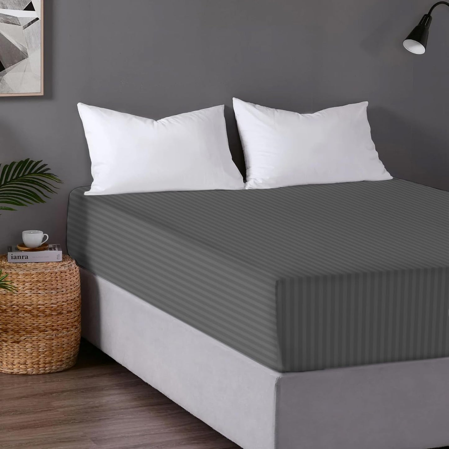 Charms Trend Modern Stripe White Fitted Sheet 30cm / 12” Deep Easy Care Bedding Poly Cotton Bed Sheets