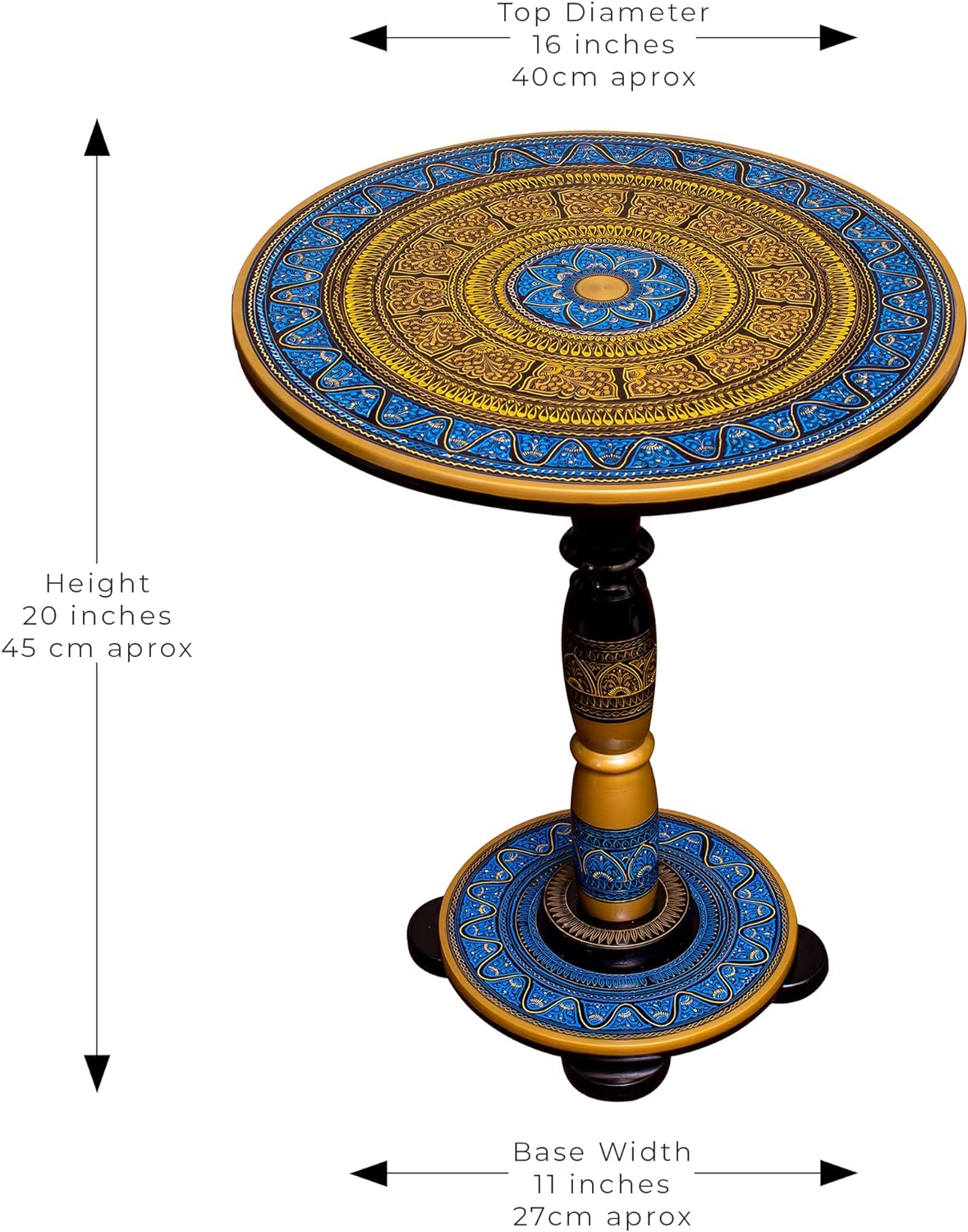 Coffee Table for Living Room - Decorative Small Side Table Living Room, Antique Design Small Table for Room Decor, Home Decor, Emerald Blue & Golden