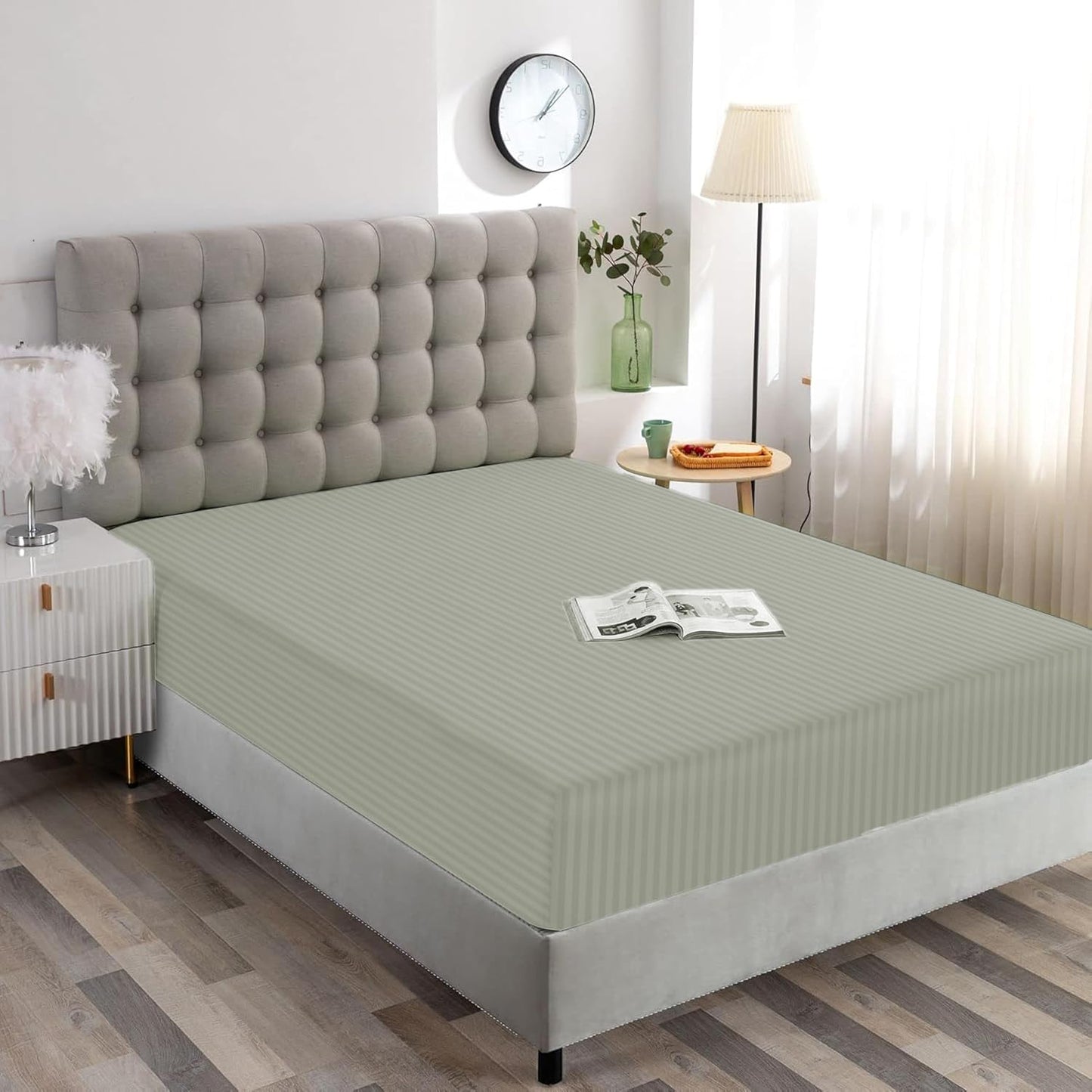 Charms Trend Modern Stripe White Fitted Sheet 30cm / 12” Deep Easy Care Bedding Poly Cotton Bed Sheets