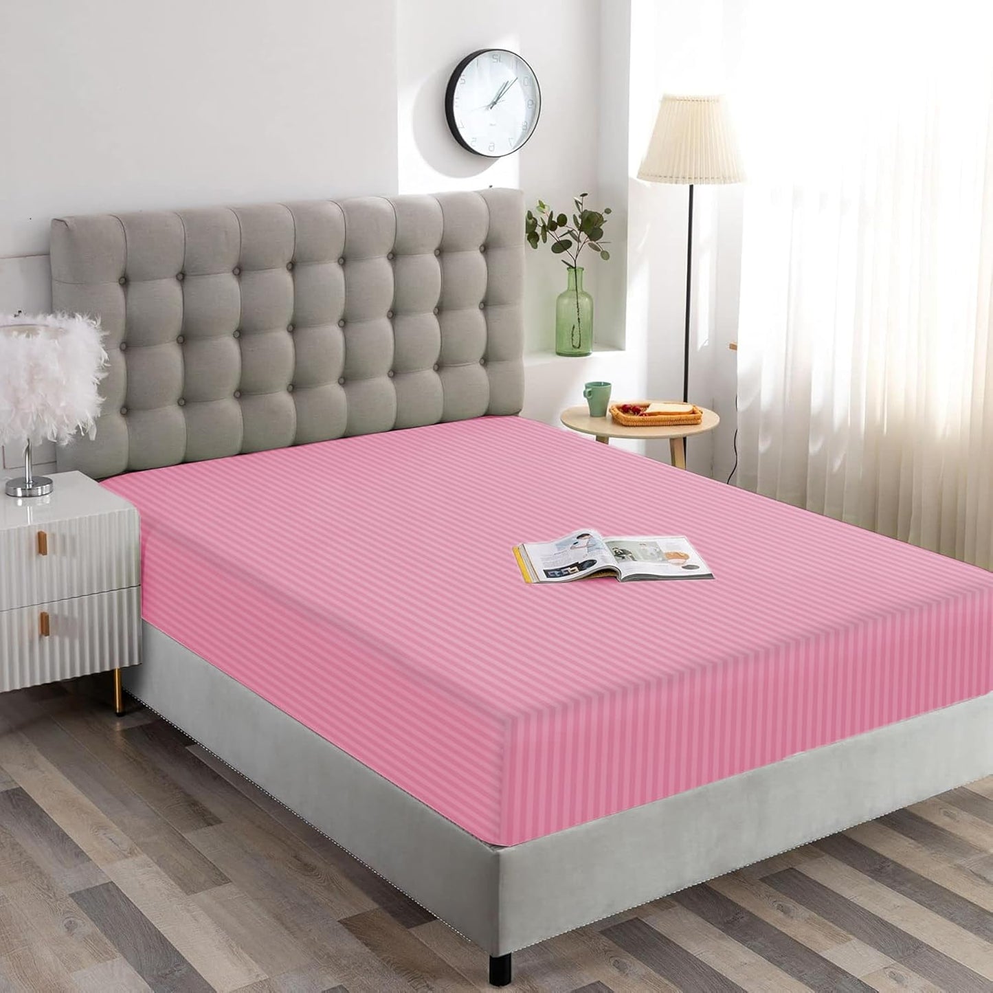 Charms Trend Modern Stripe White Fitted Sheet 30cm / 12” Deep Easy Care Bedding Poly Cotton Bed Sheets