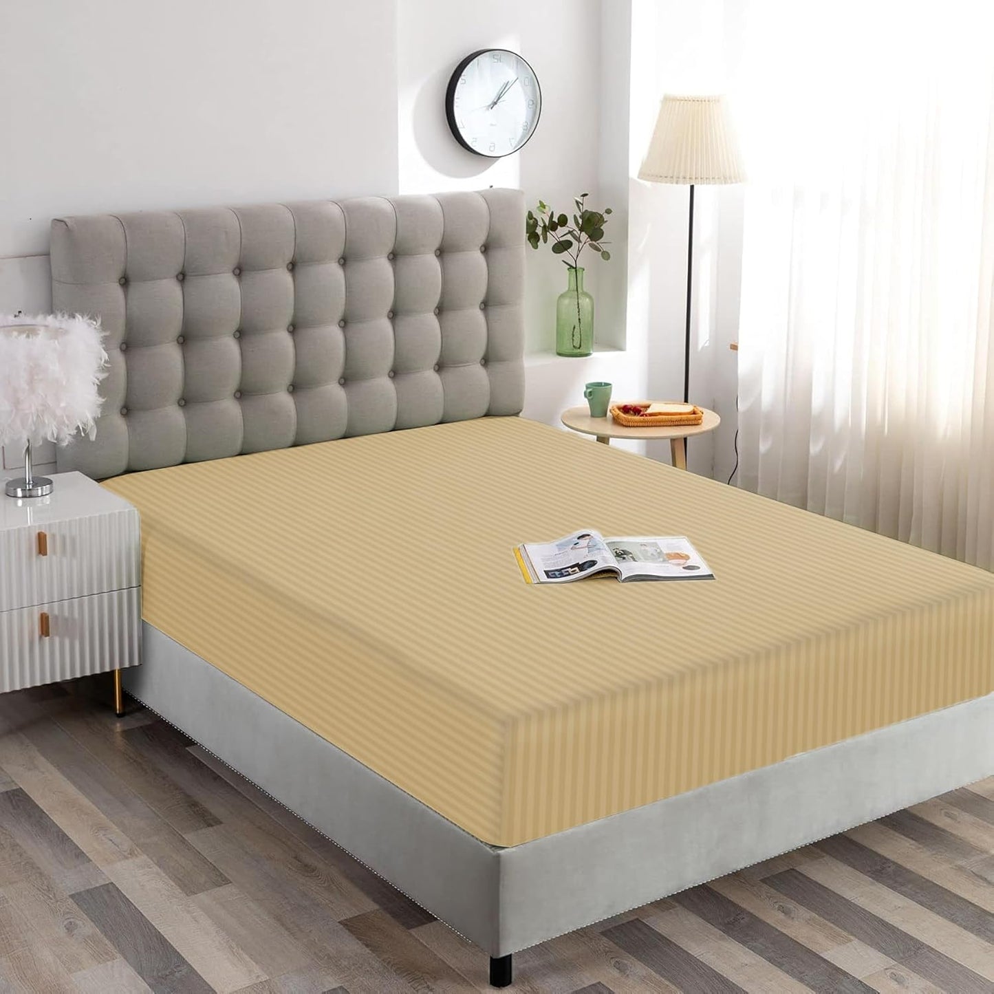 Charms Trend Modern Stripe White Fitted Sheet 30cm / 12” Deep Easy Care Bedding Poly Cotton Bed Sheets