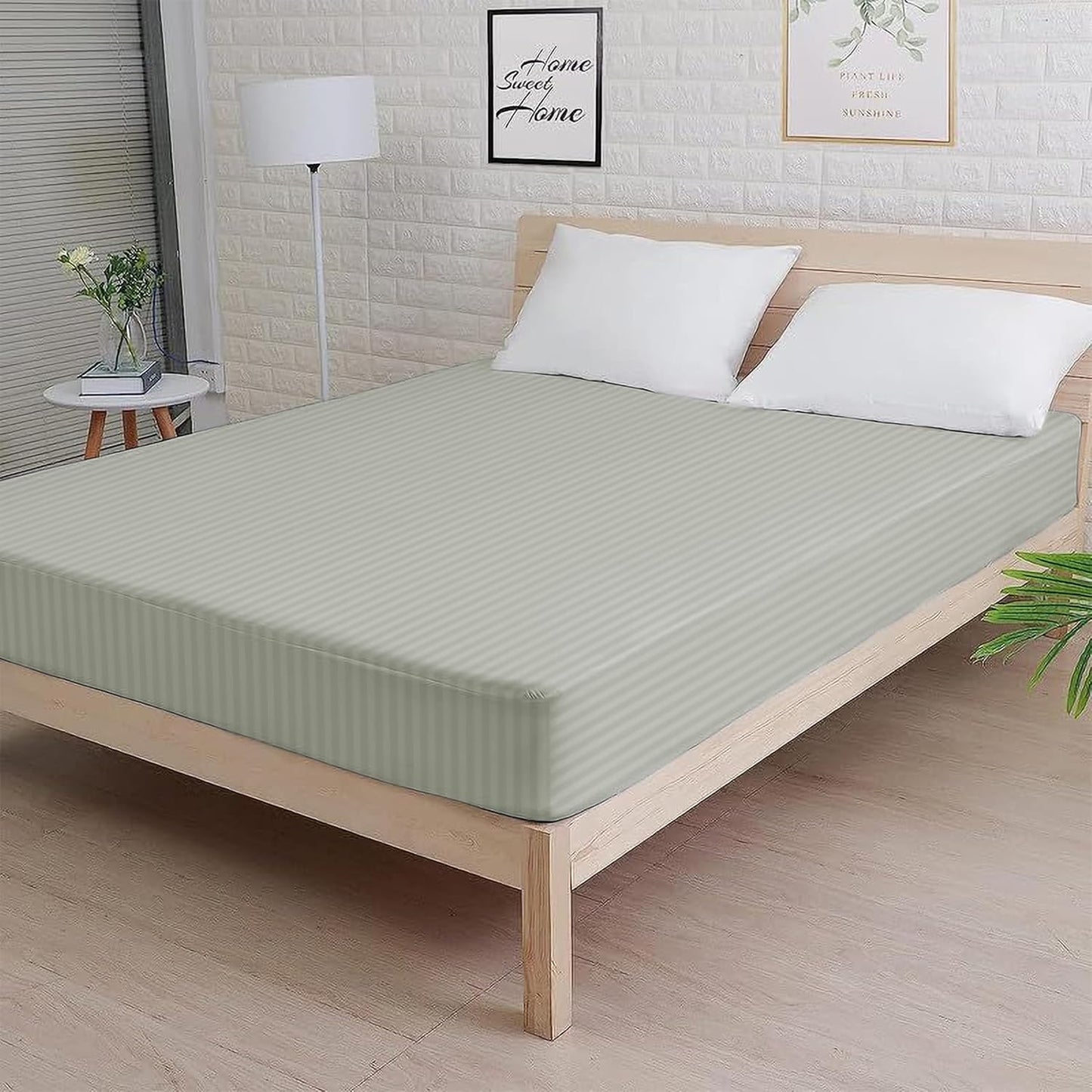 Charms Trend Modern Stripe White Fitted Sheet 30cm / 12” Deep Easy Care Bedding Poly Cotton Bed Sheets