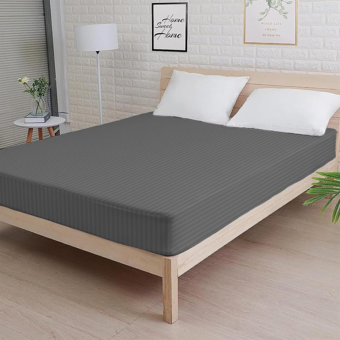 Charms Trend Modern Stripe White Fitted Sheet 30cm / 12” Deep Easy Care Bedding Poly Cotton Bed Sheets