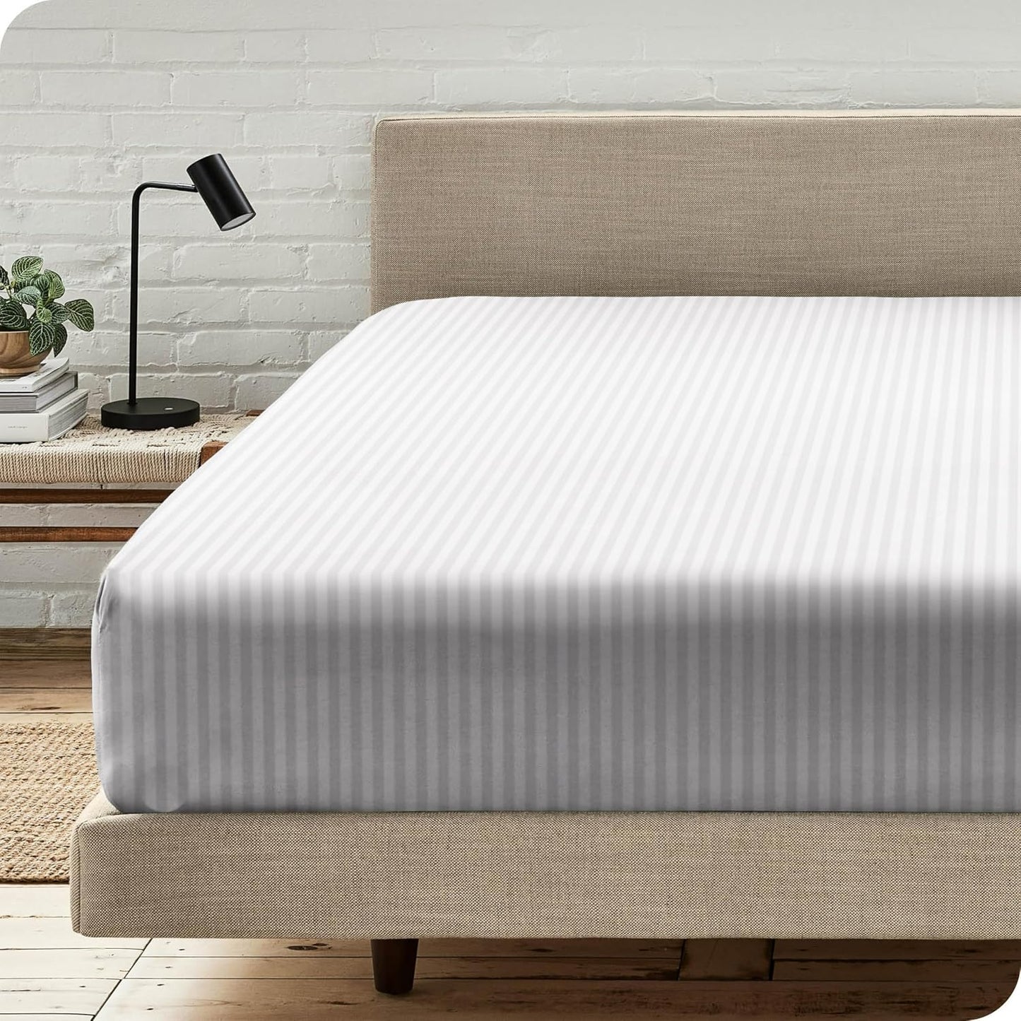 Charms Trend Modern Stripe White Fitted Sheet 30cm / 12” Deep Easy Care Bedding Poly Cotton Bed Sheets