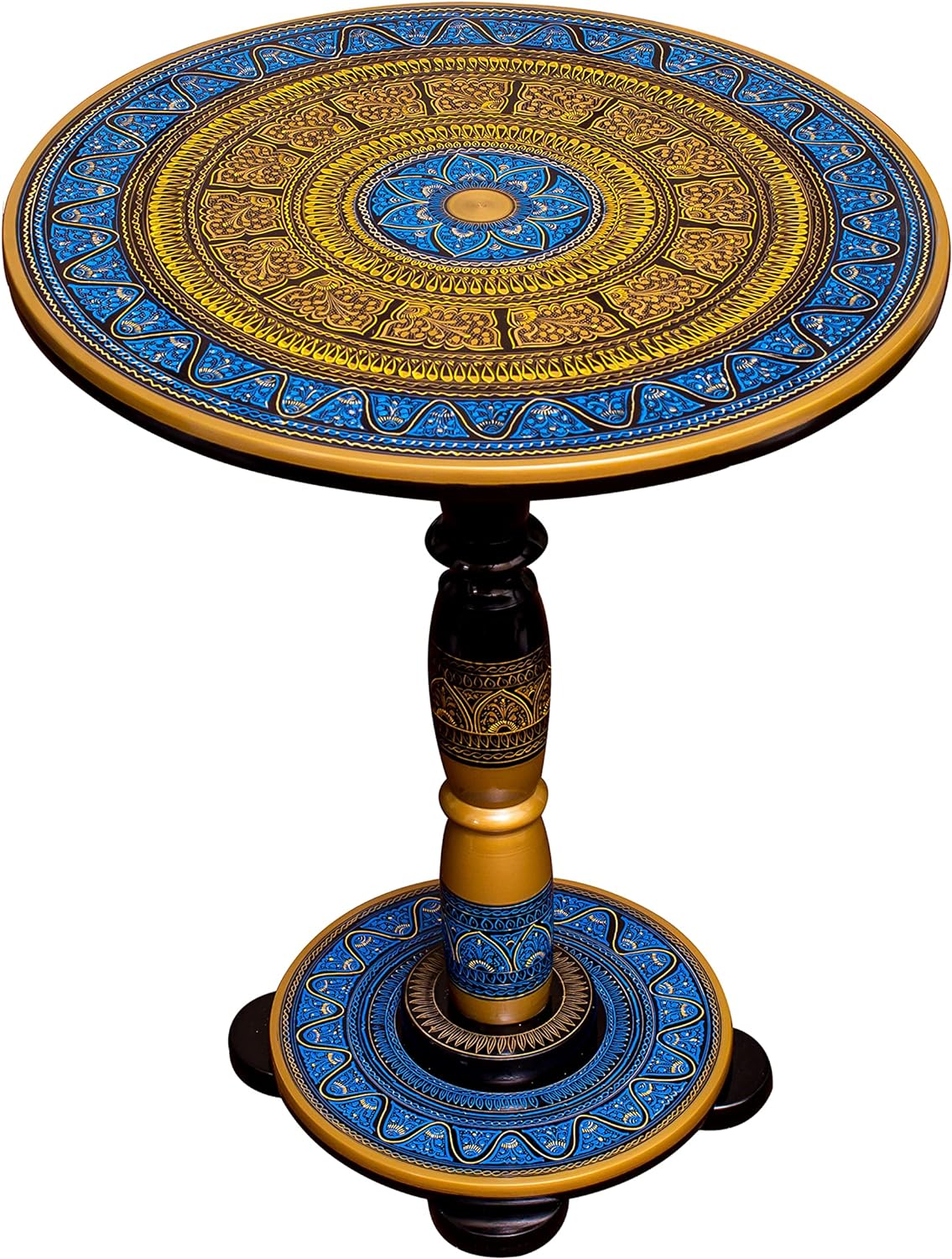 Coffee Table for Living Room - Decorative Small Side Table Living Room, Antique Design Small Table for Room Decor, Home Decor, Emerald Blue & Golden