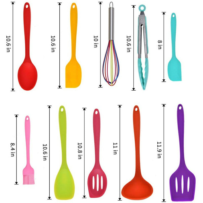 10 pcs Silicone Heat Resistant Kitchen Cooking Utensils Non-stick Baking Tool Tongs ladle Gadget