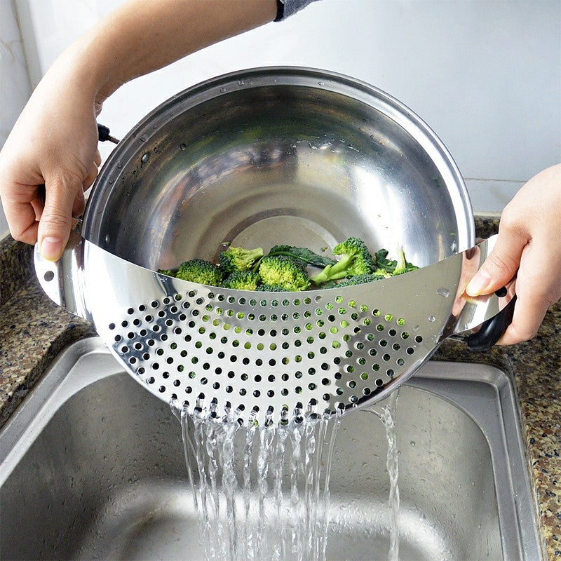 Stainless Steel Pan Drainer Pasta Vegetable Strainer Colander Sieve