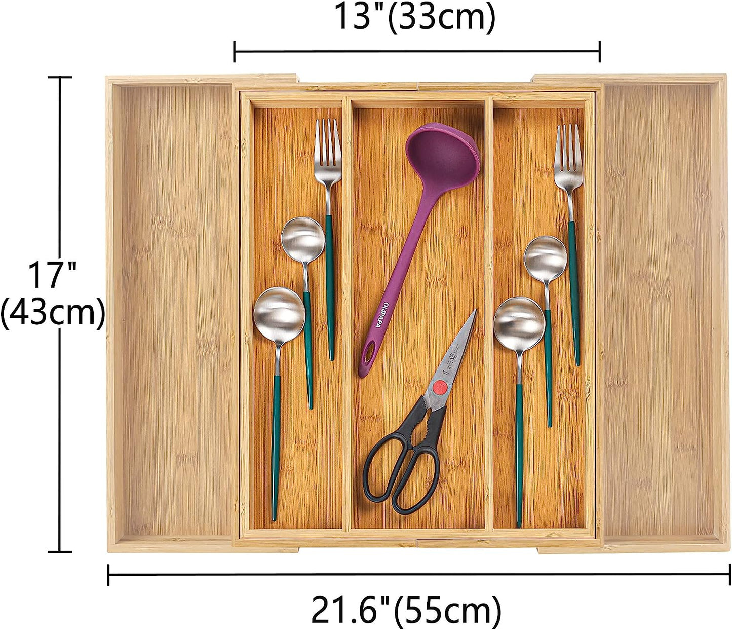 Bamboo Cutlery Tray Organiser, Large Cutlery Drawer Organiser