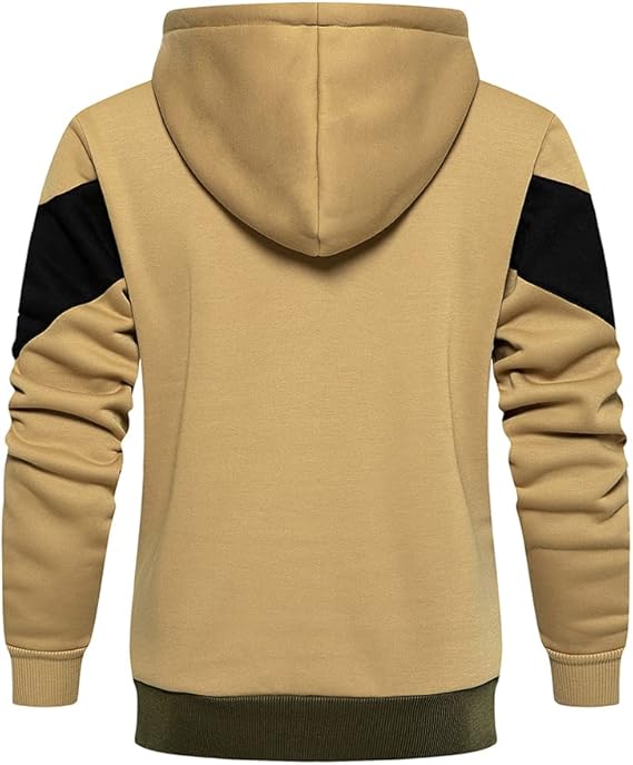 Mens Hoodie Zip up Hoodies Color Block Hooded Sweatshirt Long Sleeve Patchwork Tops with Pockets