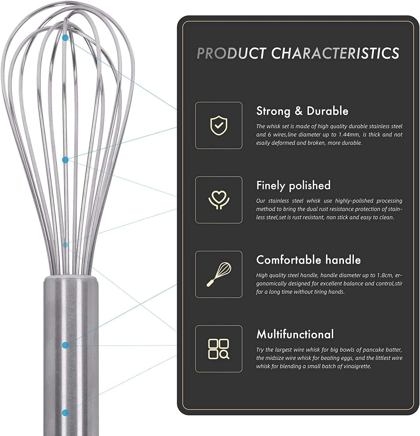 Professional Stainless Steel Heavy Duty Balloon Whisk