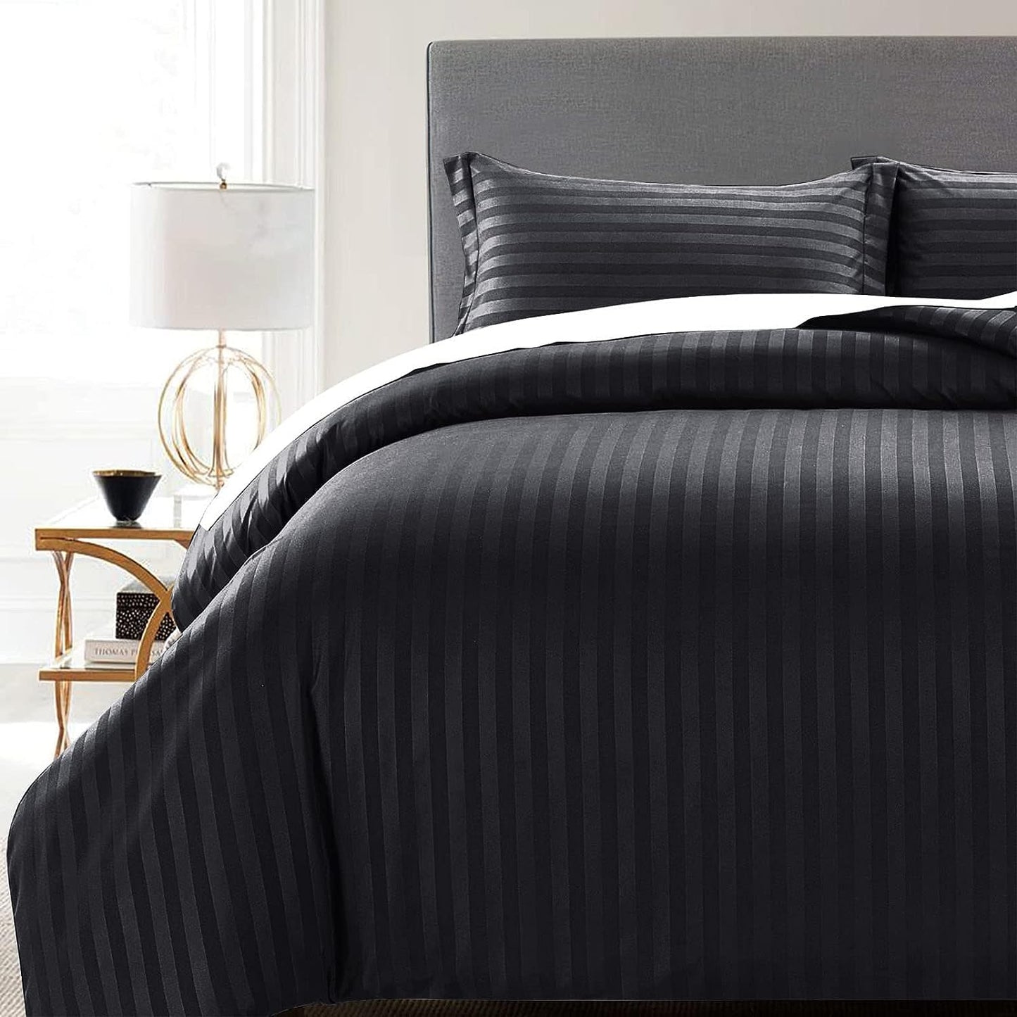 Duvet Cover Set Hotel Quality Stripes Satin