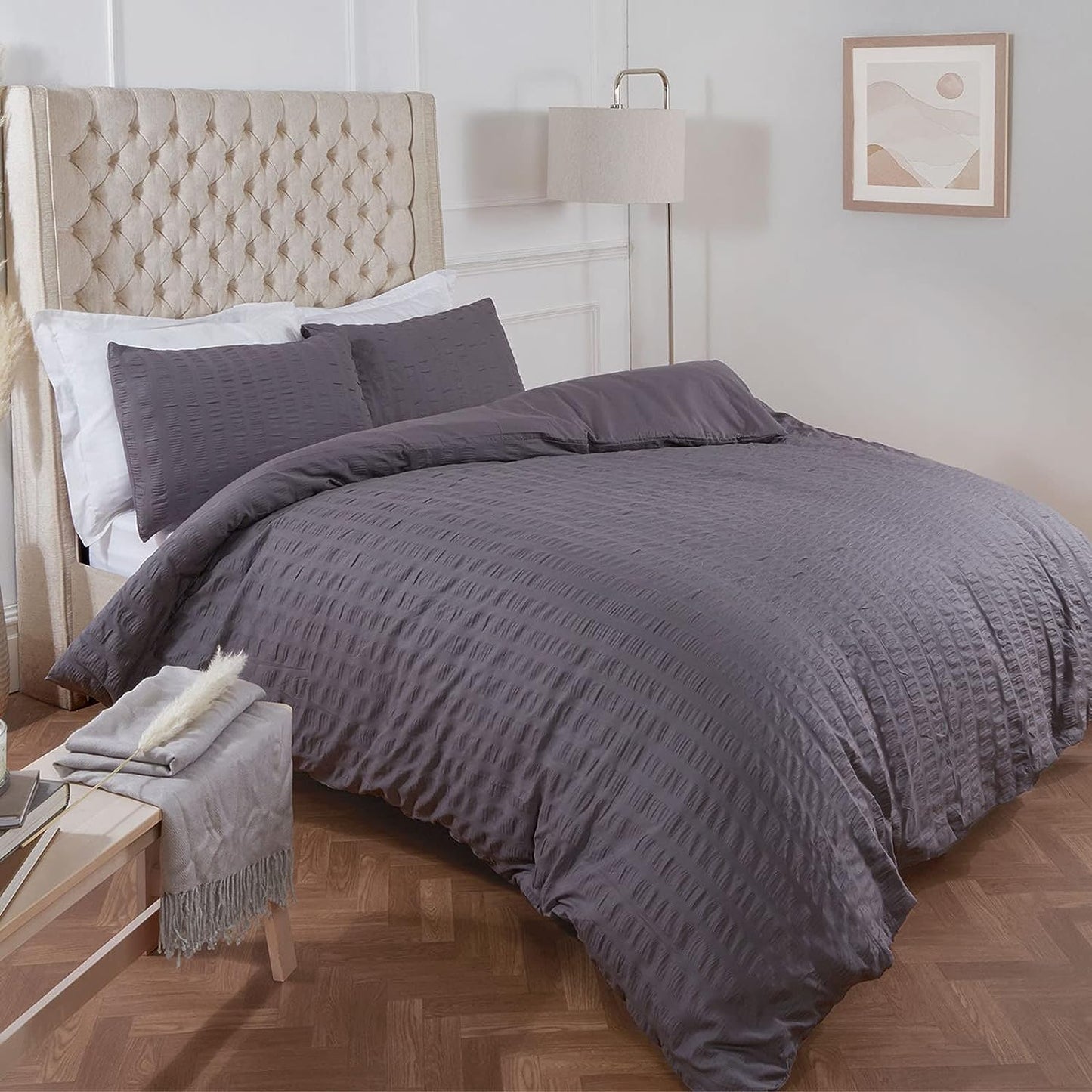 Seersucker Duvet Cover with Pillow Case Luxury Bedding Set