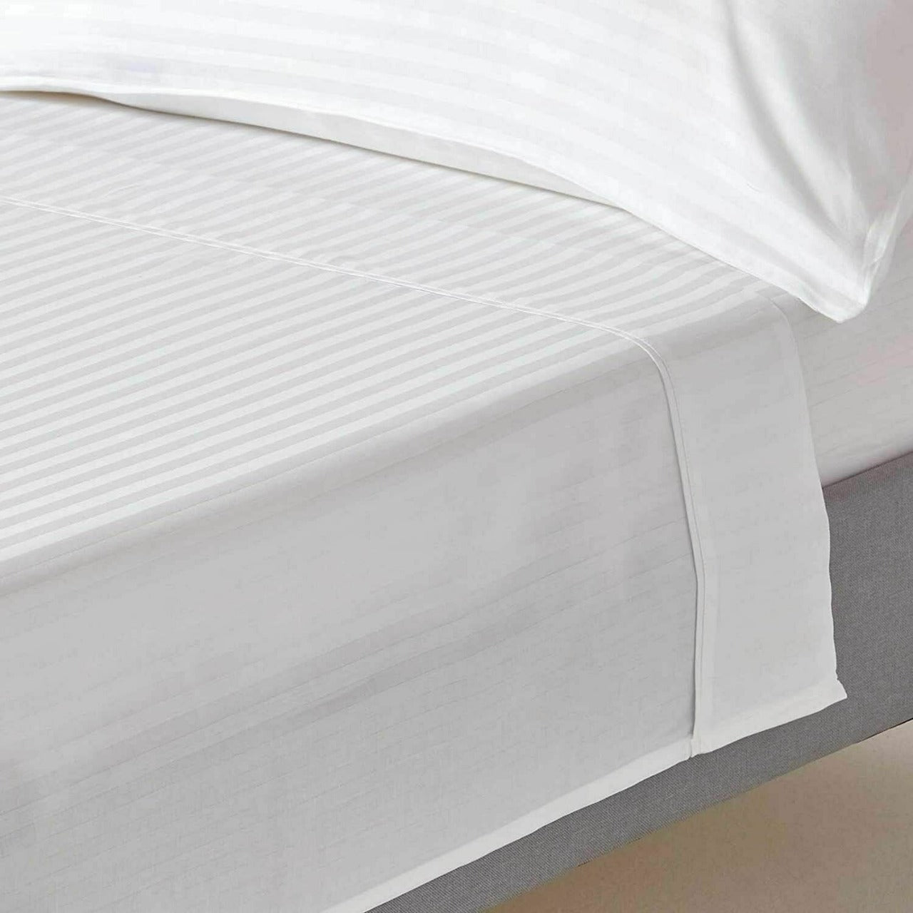 Charms Trend Modern Stripe White Flat Sheet Easy Care Bedding Poly Cotton Bed Sheets